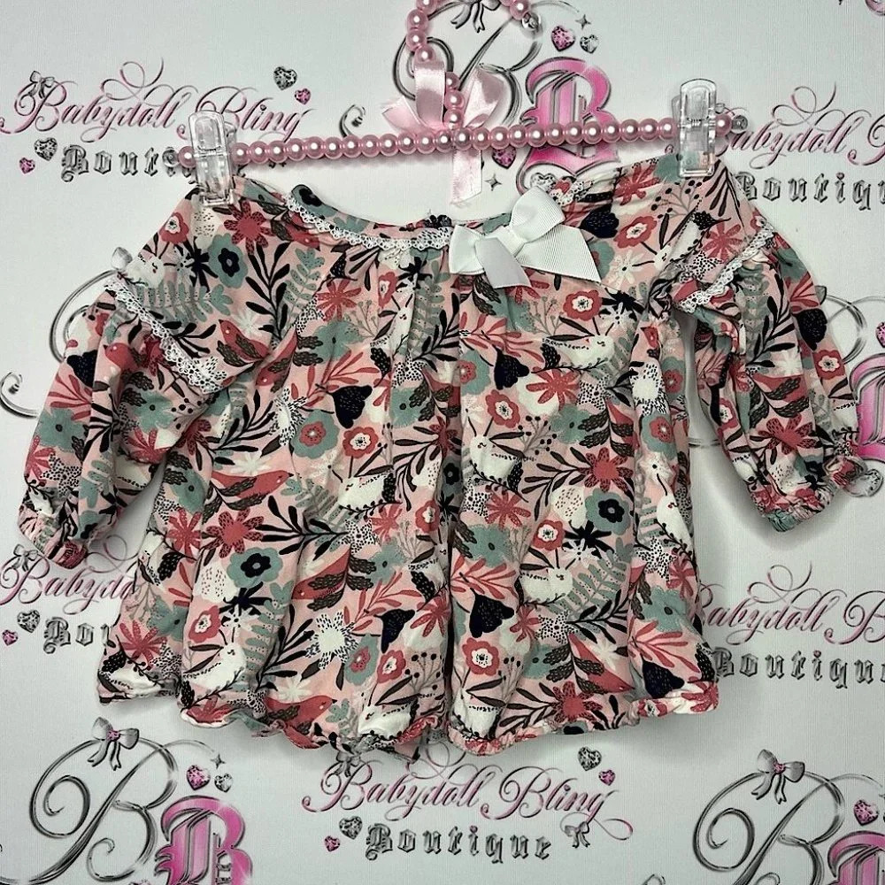 Tommy Bahama kids top ruffle frilly bow tie floral flowers 🌸 buttons on back